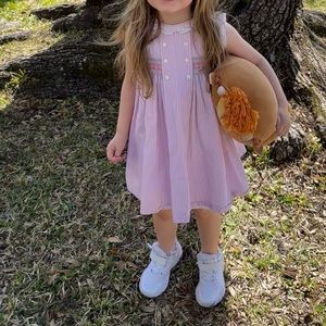 Pink striped buttoned toddler dress